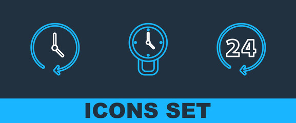 Wall Mural - Set line Clock 24 hours, and icon. Vector