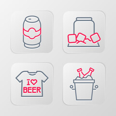 Canvas Print - Set line Beer bottles in ice bucket, T-shirt, Cold beer can and icon. Vector