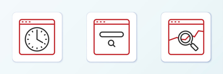 Poster - Set line Website with stocks market, Browser window and Search engine icon. Vector
