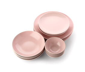 Sticker - Set of different pink plates on white background