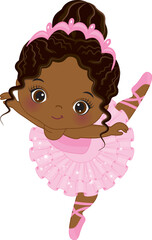 Wall Mural - Vector Cute Little African American Ballerina Dancing