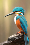 Fototapeta Sypialnia - A vibrant Kingfisher perches on a slender branch