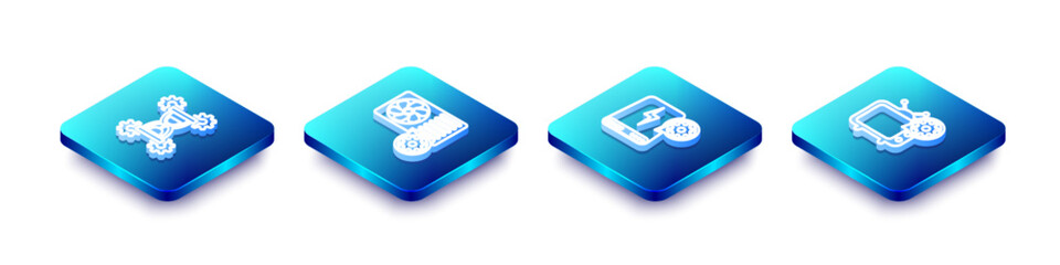 Sticker - Set Isometric line Hourglass setting, Air conditioner, Power bank and Tv icon. Vector