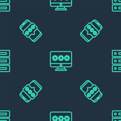 Poster - Set line Monitor with password, Mobile and and Server, Data, Web Hosting on seamless pattern. Vector