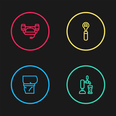 Wall Mural - Set line Beer belly, tap with glass, Bottle opener and helmet icon. Vector