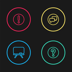Poster - set line chalkboard, speech bubbles with question, chat and and exclamation icon. vector