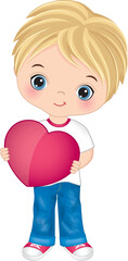 Wall Mural - Vector Cute Little Boy Holding Heart in Hands