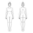 Woman body front and back view vector illustration. Isolated outline line contour template girl without clothes. Anatomy of healthy female body shapes. Female figure vector human body in linear style.