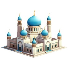 3d Mosque Building Model Decorated For Ramadan Or Eid Event. Beautiful Islamic Mosque, Isometric Mosque, Isolated On White Background. Mini Mosque Or Palace. Generative Ai.
