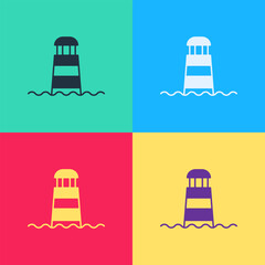 Wall Mural - Pop art Lighthouse icon isolated on color background. Vector