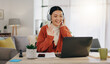 © Wesley/peopleimages.com - Woman on video call with work from home laptop, headphones and virtual international online meeting. Hello, wave and asian person in China in webinar for remote working or global update in computer