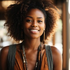 A beautiful black african woman smiling