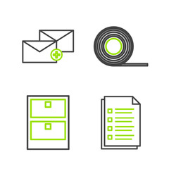 Poster - Set line File document, Archive papers drawer, Scotch and Envelope icon. Vector