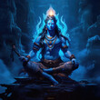 Lord Shiva meditating at night at Mount kailash, chakra opening devine Pure energy