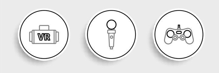 Poster - Set line Gamepad, Virtual reality glasses and Joystick for arcade machine icon. Vector