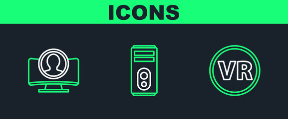 Poster - Set line Virtual reality glasses, Create account screen and Computer icon. Vector