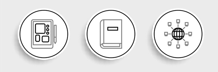 Poster - Set line Social network, Graphic tablet and User manual icon. Vector