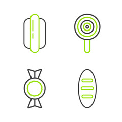 Poster - Set line Bread loaf, Candy, Lollipop and Hotdog sandwich icon. Vector