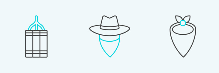 Sticker - Set line Cowboy bandana, Dynamite bomb and icon. Vector