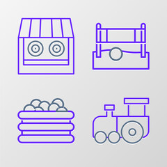 Poster - Set line Toy train, Pool with balls, Volleyball net and Shooting gallery icon. Vector