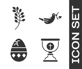 Wall Mural - Set Christian chalice, Willow leaf, Cracked egg and Peace dove with olive branch icon. Vector