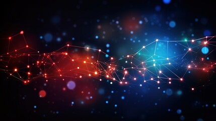 Poster - Abstract Connection: Intertwined networks of glowing red and blue light dance in a dark, ethereal background, creating a mesmerizing visual of interconnectedness and the power of digital technology. 