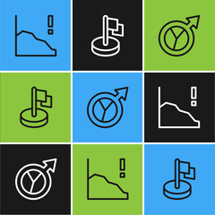 Poster - Set line Financial growth decrease, and Flag icon. Vector