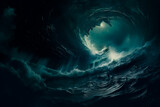 Fototapeta Perspektywa 3d - Whirlpools in a black ocean, thunderstorm in the ocean