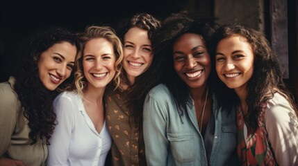 Wall Mural - young attractive multiracial professional women in a group smiling