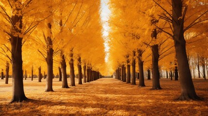 Wall Mural - autumn trees with rich gold and red colours
