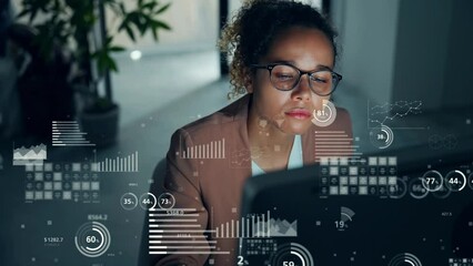 Aufkleber - Young black woman working in office and statistics data concept. Financial technology. Management strategy.
