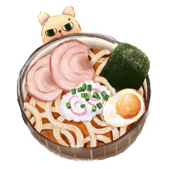 cute cat Japanese food ramen illustration 