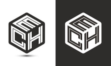 Ech Letter Logo Design With Illustrator Cube Logo, Vector Logo Modern Alphabet Font Overlap Style.