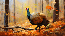 Wild American Turkey In Autumn Woods Illustration - Generative AI