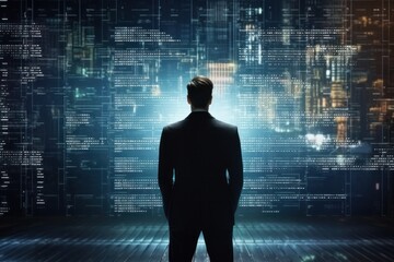 Business digital technology, with source code overlay software development concept, Generative AI