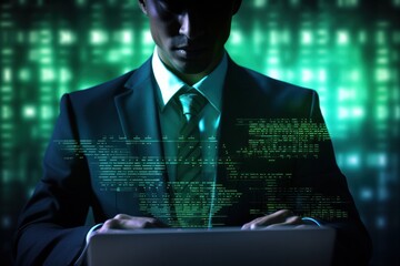 Business digital technology, with source code overlay software development concept, Generative AI