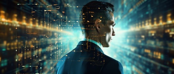 Business digital technology, with source code overlay software development concept, Generative AI