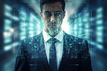business digital technology, with source code overlay software development concept, generative ai