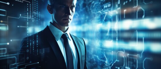 Business digital technology, with source code overlay software development concept, Generative AI