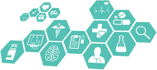 Poster - digital png illustration of medical icons on transparent background