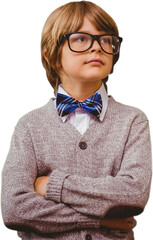 Wall Mural - Digital png photo of caucasian boy with arms crossed on transparent background