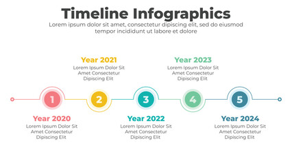 Wall Mural - Circular shape for infographic timeline presentation slide with 5 options or steps 
