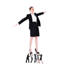 Poster - Digital png photo of caucasian businesswoman balancing on business people on transparent background