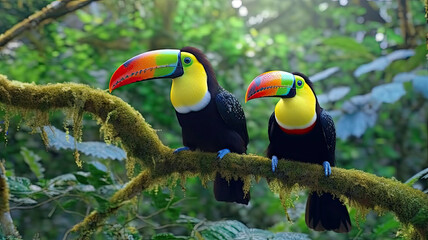 Wall Mural - Toucan sitting on the branch in the forest, green vegetation, Costa Rica.