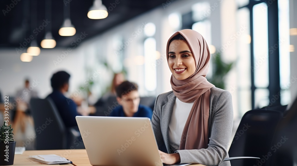 arab saudi person using a laptop computer on her desk office Stock ...