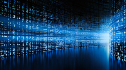 Poster - binary data blue abstract background. information technology concept