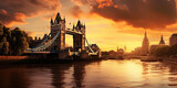 Fototapeta Londyn - Panorama from the Tower Bridge to the Tower of London, United Kingdom, during sunset,generative ai
