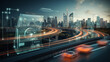 © TechArtTrends - Smart Autonomous Vehicles: Futuristic Urban Transportation with AI Technology - Aerial Drone View
