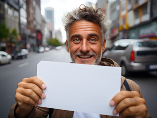 person holding a blank sign mockup