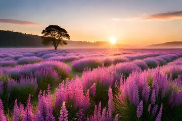 Poster - lavender field at sunrise generated ai